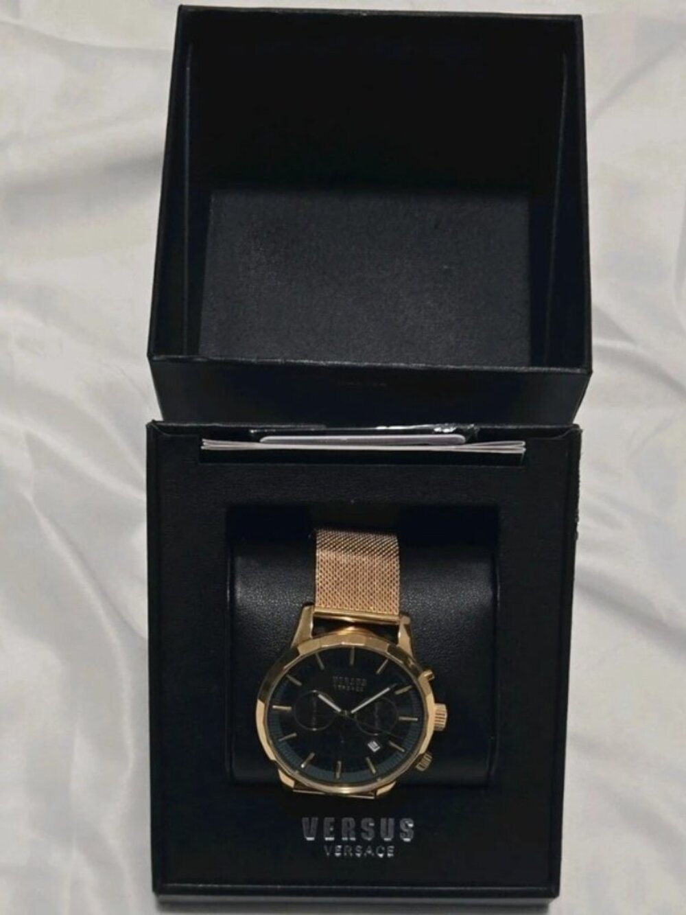 Versus Versace Gold Chronograph Wristwatch Black Dial 50M Box